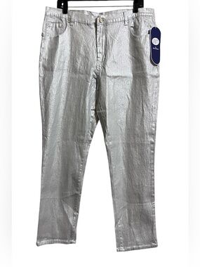 NWT DG2 by Diane Gilman Metallic Silver Bootcut Jeans Size 16